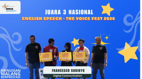 Mahasiswa Digital Communication BINUS Malang Raih Juara 3 The Voice Fest 2026 Kategori English Speech